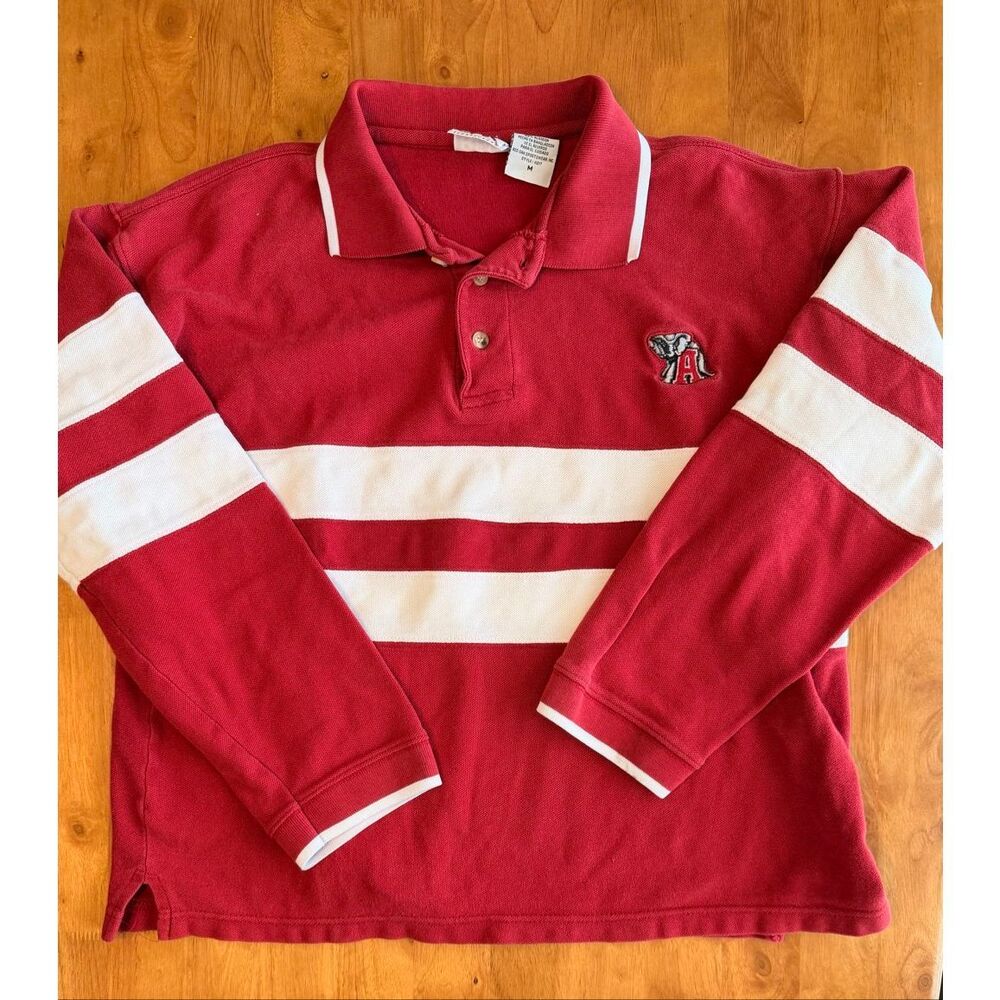 Vintage Red Oak Sportswear Alabama Football Men’s Polo Red/White Striped 90s M